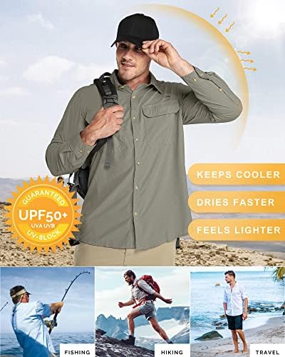 33,000ft Men's Long Sleeve Sun Protection Shirt UPF 50+ UV Quick Dry Cooling Fishing Shirts for Travel Safari Camping Hiking - Image 4
