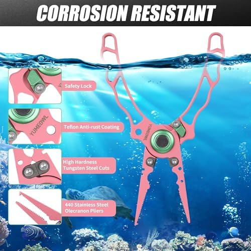 Fishing Pliers with Innovative Ergonomical Handle, Corrosion Saltwater Resistant,Fishing Multitool Hook Remover Braided Fishing Line Cutting, Split Ring with Coiled Lanyard and Sheath - Image 3