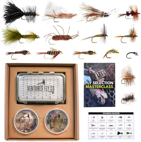 Ventures Fly Co. | 40 Premium Hand Tied Fly Fishing Flies Assortment | Fly Box Included | Dry, Wet, Nymphs, Streamers, Wooly Buggers, Terrestrials | Trout, Bass Lure Set, Kit by VenturesFlyCo