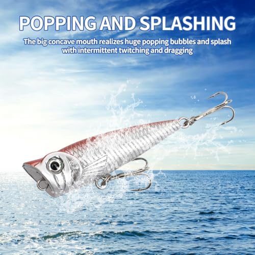 Large Top Water Popper Lure: 2pcs 3D Eyes Tuna Popper Saltwater Fishing Lures for Surf Fishing Gt Tuna Kingfish Large Predator Fish - Image 5