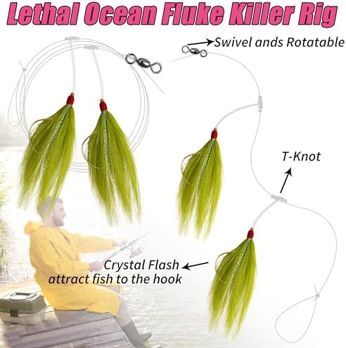 Fishing Bait Rigs Saltwater, 3/6packs Flounder Rigs with Bucktail Teaser Mylar Teaser Mono Leader Swivels Fishing Rig for Flounder Sea Bass Halibut Black Fish - Image 4