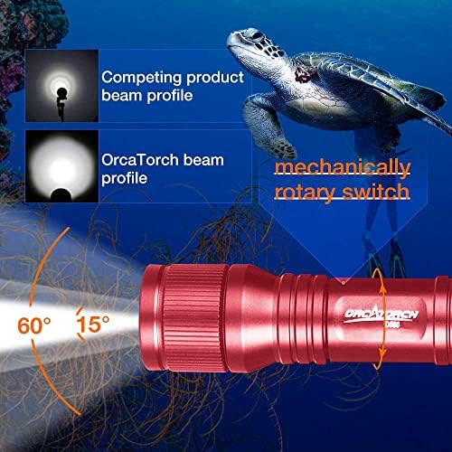 ORCATORCH D560 Scuba Dive Light with 360° Rotating Mask Clip, Raspberry Red - Image 2