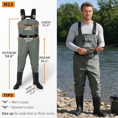 Fishing Waders for Men & Women, Waterproof 2-Ply Nylon/PVC Chest Wader with Boots for Outdoor Sizes 4-13 Bootfoot(Grey, M13) - Image 4