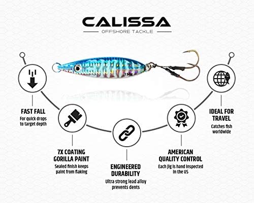 Calissa Offshore Tackle Fast Fall Jig 80g 150g 250g 300LBS Assist Hooks 3/0 Butterfly - Vertical Speed Lure Slow Pitch Flat - Glow Color Painted on Both Sides - Image 5