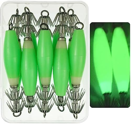 Luminous Squid Jig Hooks Stainless Steel Needles Fluorescent Fishing Cuttlefish Sleeve Squid Jig Baits Night Fishing Saltwater Lures Glow Squid Catcher Hard Baits by JSHANMEI