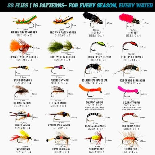 Fly Fishing Flies Kit, Dry Wet Nymph, Sizes 8-18, Trout Bass Panfish - Image 3