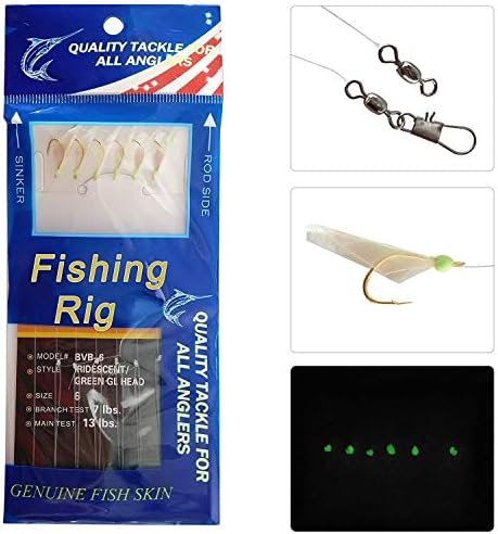 Fishing Rigs Saltwater Bait Lures, 10 Packs Bait Rigs Luminous with Fish Skin Feather Hook Size 4 6 8 - Image 3