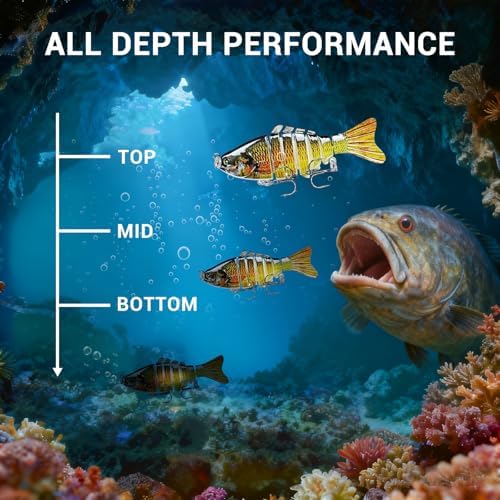 Keenjorika Easy Catch Fishing Lures, 3 Pack Multi-Jointed Swimbaits, Slow-Sinking Bass Fishing Lures, Wiggling, Vibrating & Rattling for More Bites, Hard Baits with Treble Hooks for Bass, Trout, Pike - Image 3