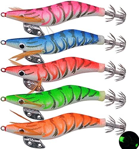 Squid Jig 10pcs Glow in Dark Lures Shrimp Jig Saltwater Squid Lures Bait by JSHANMEI