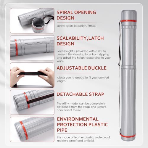 DEWEL Poster Tube 30"-51", Telescoping Blueprint Tube Art Tube with Strap - Image 5