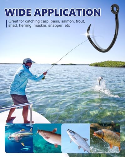 UCEC 190/220/260PCS Barbless Fishing Hooks, Carp Hooks Circle Curve Shank Fly Tying Fishing Hook Tackle Kit for Freshwater Saltwater Hair Rig Trout Size: 2# 4# 6# 8# 10# - Image 7