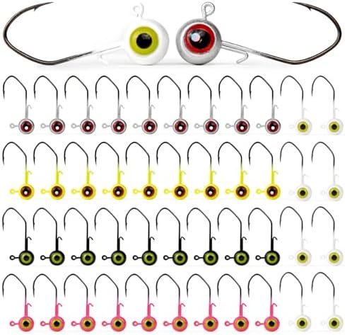 40-Pack Crappie Jig Heads for Fishing - 5 Colors Kit for Panfish, Walleye, Bass 1/32, 1/16, 1/8oz by OJYDOIIIY