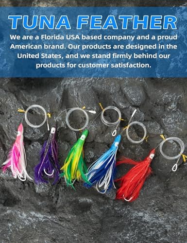 BLUEWING 5 Pack Tuna Feather Squid Lure Set Fishing Teaser with 4in/6in Feathered Trolling Octopus and Stainless Steel Hook for Mahi Wahoo Marlin Big Game - Image 5