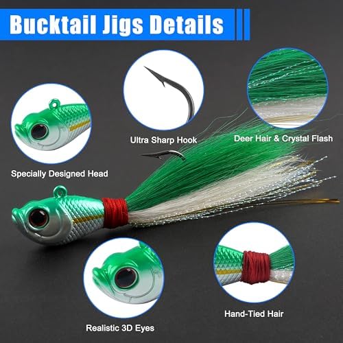 Bucktail Jigs Saltwater Fishing Lures Surf Bucktail Hair Fishing Jigs Swimbait Jig Heads for Freshwater Saltwater Bass Flounder Striper Bluefish Halibut Redfish - Image 2