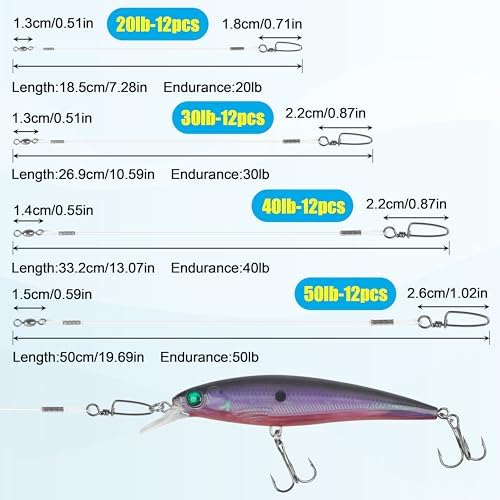 Fluorocarbon Fishing Leader, 12/24pcs Fluorocarbon Leader Line with Swivels Snap Invisible Fishing Wire Leader Connect Tackle Lures Bait Hooks for Saltwater Freshwater - Image 2