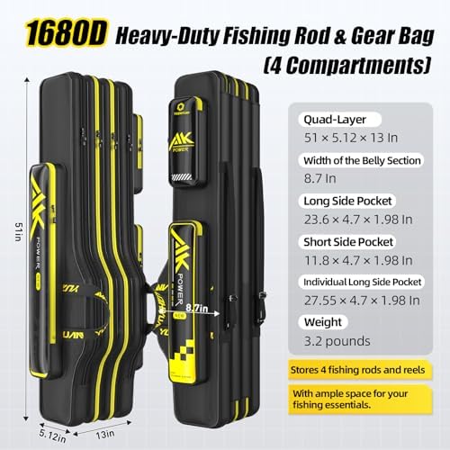 Fishing Rod Case 51in Quad-Layer 1680D Heavyweight Oxford Fishing Pole Case & Bag with Wire Frame Support (Not Hardshell)Quick-Access Compartments Anti-Sag Design Fishing Rod Bag Fishing Gift for Men - Image 2