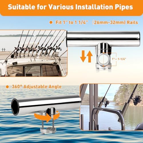 2 Pack Fishing Rod Holders for Boat Rail Mount, Stainless Steel Clamp on Rod Holder for Marine Boat, Fishing Boat, Pontoon, Jon Boat - Image 3