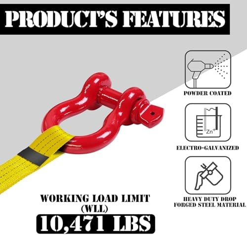 3/4" D Ring Shackle with 7/8" Screw Pin, 4.75T Working Load Limit (WLL) / 28.5T (62,831 lb) Minimum Breaking Strength (MBS) for Tow Strap Winch, Off-Road Vehicle Recovery (Red, 2 Pack) - Image 2