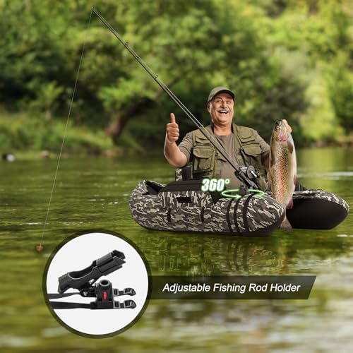 GYMAX Fishing Float Tube, 350lbs Inflatable Fishing Boat with Paddle, Pump, Flippers, Fish Hook Stators, Fish Ruler, Storage Pockets, Portable Backpack Belly Boat for Adults Fishing - Image 6