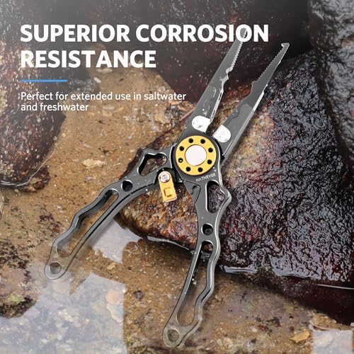 Fishing Pliers Saltwater, Split Ring Pliers Hook Remover with Safety Lock, Fishing Tools with Sheath and Lanyard, Fishing Gifts for Men - Image 5