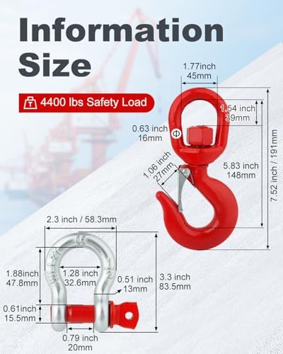 2 Ton Swivel Lifting Hook with 1/2" D Ring Shackles Heavy Duty - Image 5