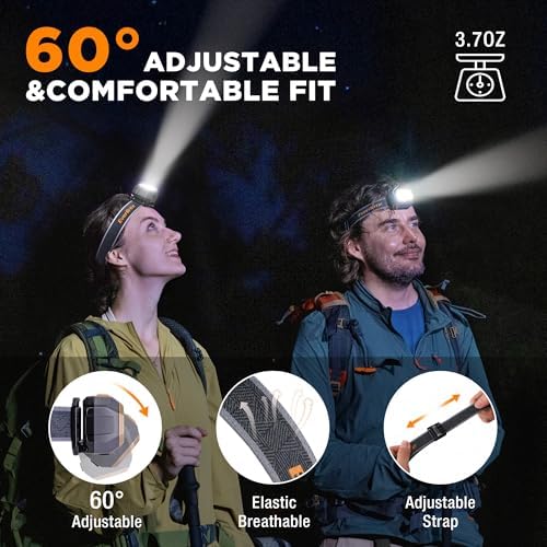 EverBrite Rechargeable Headlamp, 700 Lumens Head lamp for Adults, 6 Modes with White/Red/Green Light, 60° Adjustable LED Headlight for Hunting, Running, and Hiking (Pack of 2) - Image 6