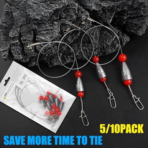 Carolina Rigs for Bass Fishing, Pre Rigged Carolina Catfish Rigs Kit Ready Tied Steel Fishing Leaders with Bullet Fishing Weights Beads for Saltwater Freshwater 3/8oz 1/2oz 3/4oz - Image 7