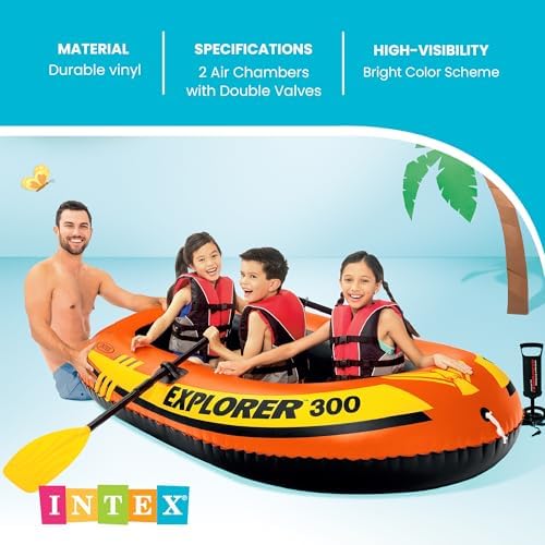 INTEX Explorer Compact Inflatable Boat Series: Dual Air Chambers – Welded Oar Locks – Grab Handles – Bow Rope – Sporty Design - Image 4