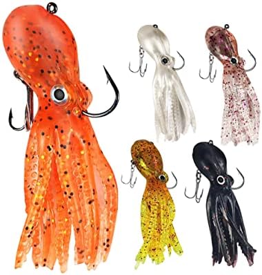 Octopus Swimbait Squid Jig Soft Fishing Lure with Skirt Tail, 5pcs by Beoccudo