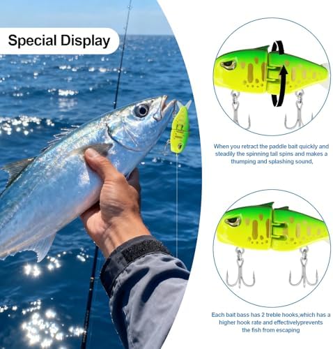 Popper Top Water Fishing Lure: Whopper Fishing Lures with Floating Rotating Tail Barb Treble Hooks Saltwater Freshwater for Bass - Image 4