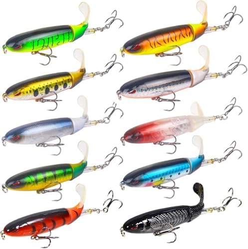 Popper Top Water Fishing Lure: Whopper Fishing Lures with Floating Rotating Tail Barb Treble Hooks Saltwater Freshwater for Bass by Vefungyan