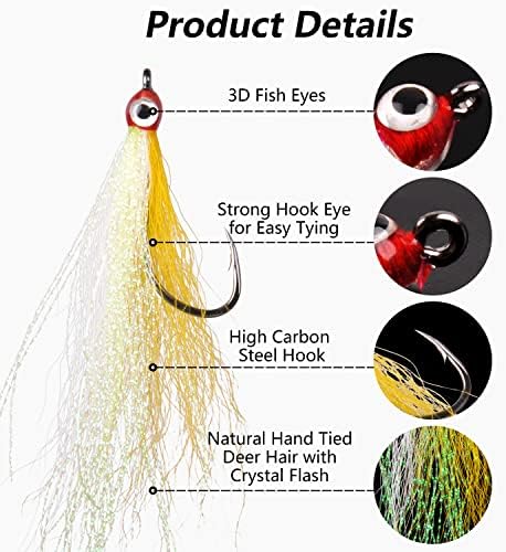 Clouser Minnow Fishing Flies, 10pcs Saltwater Fly Fishing Lures Hand Tied Clouser Minnow Fly Streamer Hooks for Bass Striper Flounder Saltwater Freshwater - Image 2