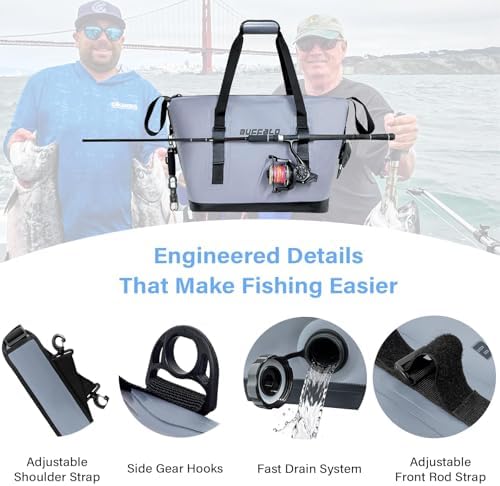 Buffalo Gear Fish Cooler Bag – 24Qt Seamless Insulation Kill Bag, Keeps Ice Cold Up to 36 Hours, Foldable & Waterproof with Rod Attachment Straps & Gear Loops, Grey - Image 4