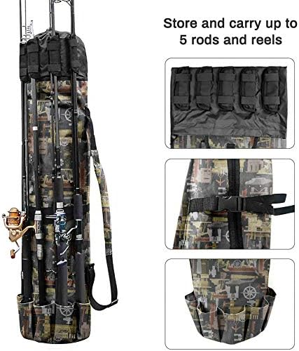 Allnice Durable Canvas Fishing Rod & Reel Organizer Bag Travel Carry Case Bag- Holds 5 Poles & Tackle - Image 3