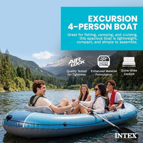 INTEX Excursion 4-Person Inflatable Fishing Boat River Raft Set with Oars - Image 2