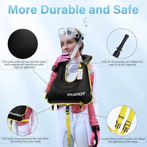Snorkel Vest, Adults Portable Kayaking Buoyancy Inflatable Swim Vest Jackets, Diving Surfing Adjustable Snorkeling Vest Swimming Jacket for Outdoor Water Sports Fun Safety - Image 4