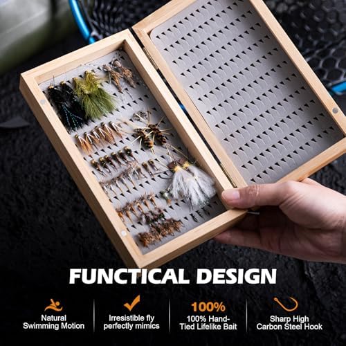 Goture Fly Fishing Flies Assortment Kit with Wooden Fly Box - Image 3