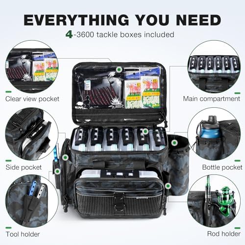 Ghosthorn Waterproof Fishing Tackle Bag with 4 3600 Boxes Lure Organizer - Image 2