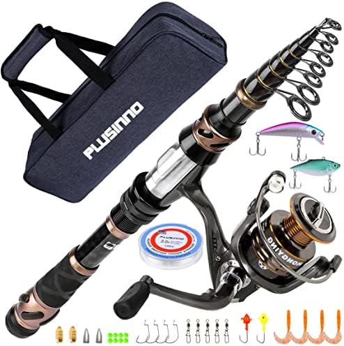 PLUSINNO Fishing Rod and Reel Combos - Carbon Fiber Telescopic Fishing Pole - Spinning Reel 12 +1 Shielded Bearings Stainless Steel BB by PLUSINNO