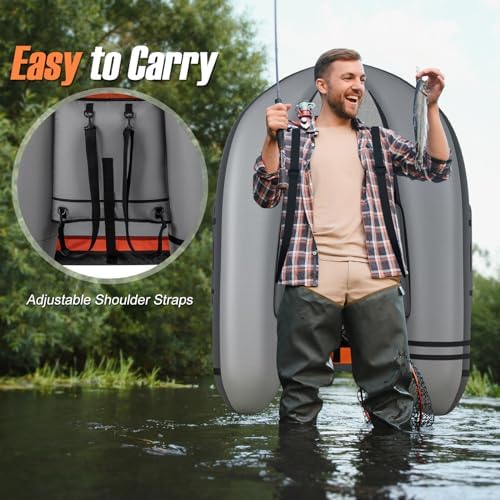 GYMAX Fishing Float Tube, 350lbs Inflatable Fishing Boat with Paddle, Pump, Flippers, Fish Hook Stators, Fish Ruler, Storage Pockets, Portable Backpack Belly Boat for Adults Fishing - Image 3