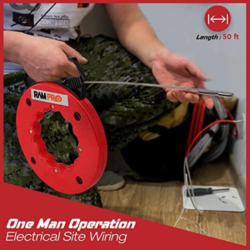 Fish Tape Wire Puller 50ft - Easy to use Cable Puller Tool with Double Loop Tip - Flexible Wire Fishing Tools for Walls and Electrical Conduit - 1/8 Steel Fish Tape Durable Housing - RamPro (50 ft) - Image 2