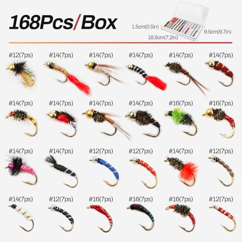 Nymphs for Fly Fishing Flies 168pcs Kit Accessories Lures Trout with Fly Box - Image 4