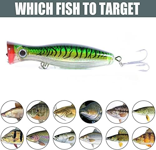Popper Fishing Lure, JAZALIC Topwater Popper Lures 3D Eyes Fishing Accessories for Saltwater Surface Casting and Freshwater Surface Fishing, Gt Tuna Kingfish Large Predator Fish (5.11in, 1.48Oz) - Image 5