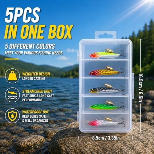 5PCS Metal Jig Fishing Lures with Box, 0.53oz for Bass & Trout - Image 5