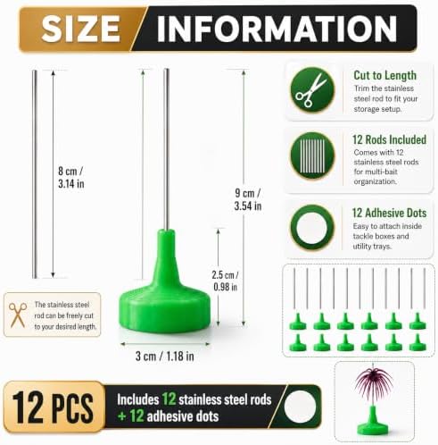 Universal Soft Bait Storage Holder System, Vertical Suspension Pin Design for Urchin & Dice Lures, Prevents Tentacle Deformation and Color Bleeding, 12 Pack (green) - Image 2