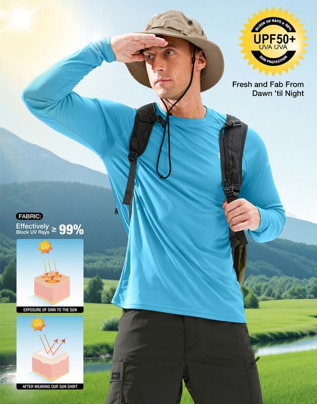 Men's Sun Protection Swim Long Sleeve UPF 50+ Rash Guard Lightweight Shirts - Image 5