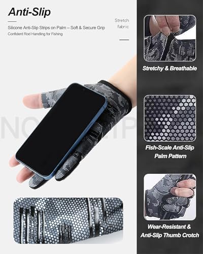 Camo Fishing Gloves for Women Men UV Sun Protection, 3 Fingers Open - Image 4
