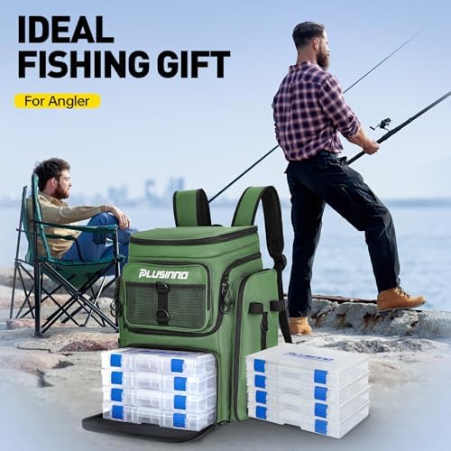PLUSINNO Fishing Backpack with Rod Holders 4 Tackle Boxes, 42L Large Water-Resistant Fish Tackle Bag Store Fishing Gear, Camping, Hiking Gifts for Men Father, Green - Image 4