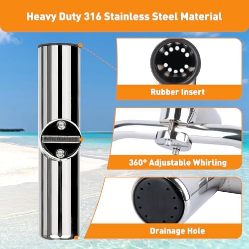 2 Pack Fishing Rod Holders for Boat Rail Mount, Stainless Steel Clamp on Rod Holder for Marine Boat, Fishing Boat, Pontoon, Jon Boat - Image 2