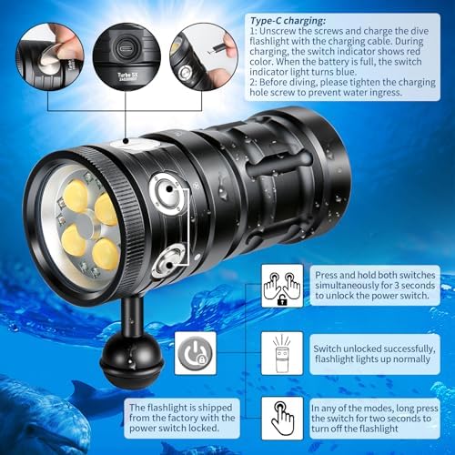 Turbo SX 11000 Lumens Dive Light - 328FT IP68 Waterproof Underwater Video Light for Scuba Diving, Underwater Photography & Video Shooting - Image 3